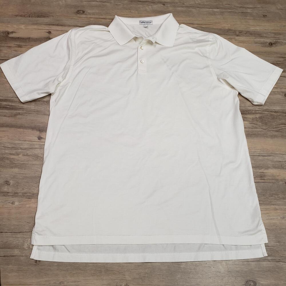 Peter Millar Polo Shirt Mens XL White 100% Cotton Knit Casual Solid Short Sleeve